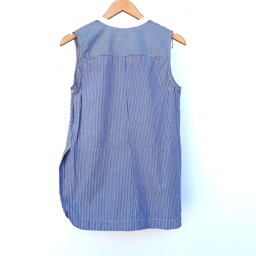 Vince Sleeveless Striped Blue White Tunic Blouse 8 Cotton Coastal Summer Shirt - Picture 4 of 6